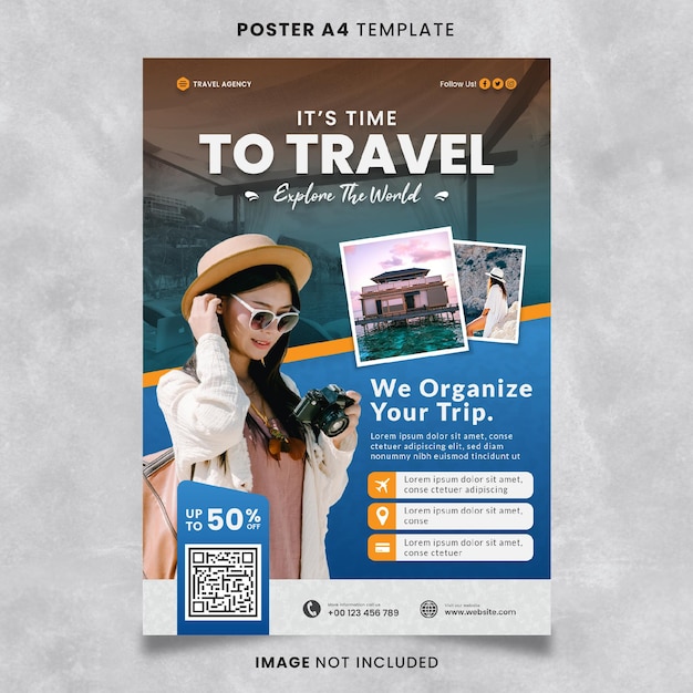 Modelo a4 de cartaz de agência de viagens pronto para imprimir