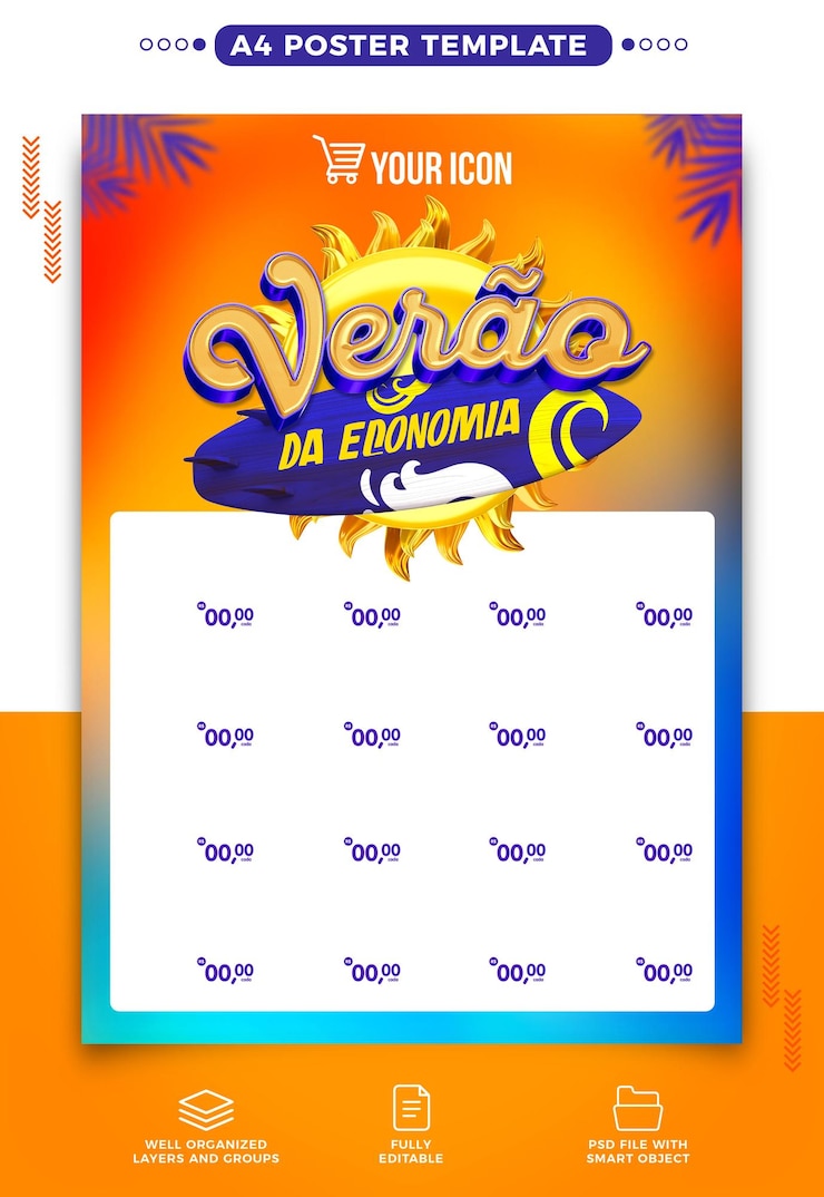 PSD modelo a4 para supermercados com o tema economia de verão