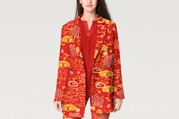 Modelo de abrigo de invierno para mujeres con estampado tradicional chino