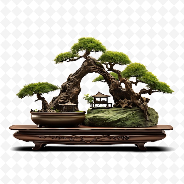 PSD un modelo de un árbol de bonsai con un barco en él