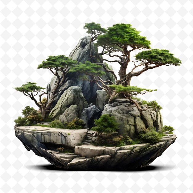 PSD un modelo de un árbol de bonsai con una montaña en el fondo