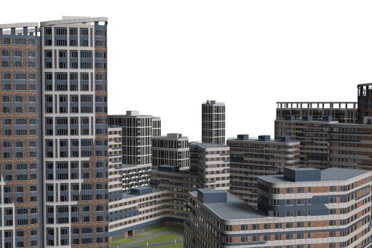 PSD modelo arquitectónico de un complejo de apartamentos urbano moderno