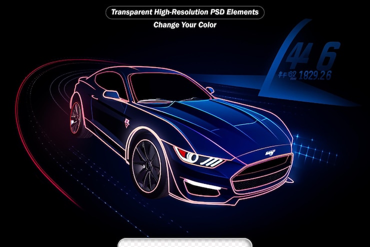 PSD modelo de automóvil 3d silueta detallada de un automóvil deportivo conduciendo a alta velocidad