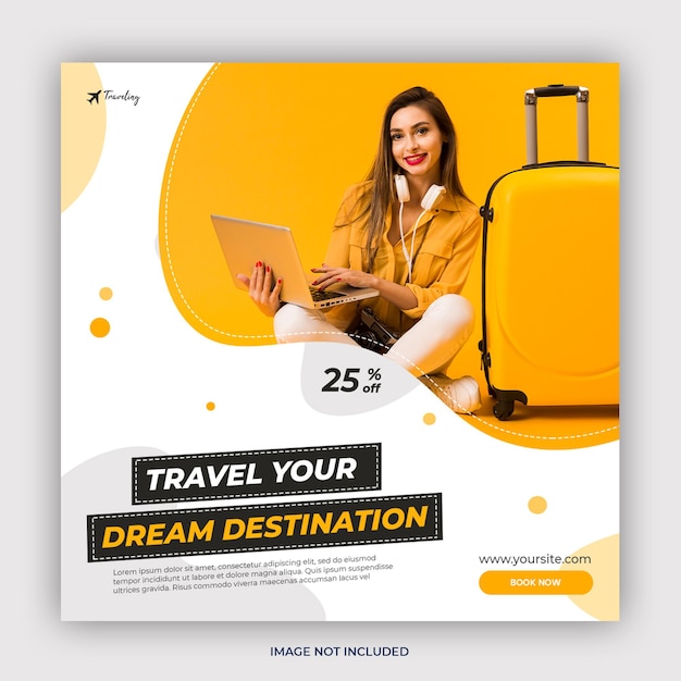 Modelo de banner de Instagram o de redes sociales para las vacaciones de viaje