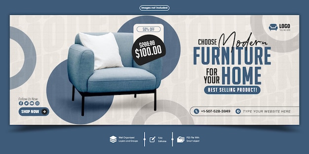 Modelo de banner de portada de Facebook para muebles modernos