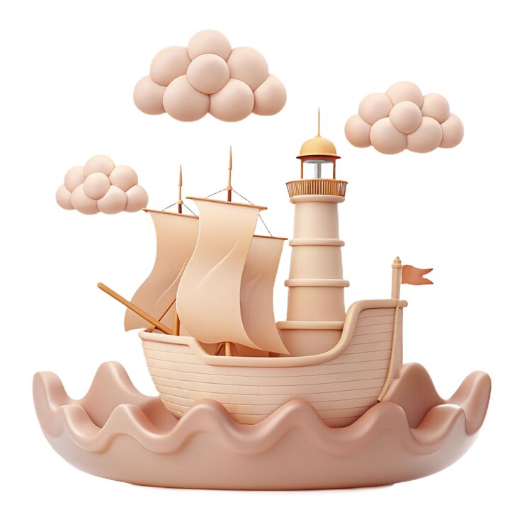 PSD un modelo de un barco con un faro en la parte inferior