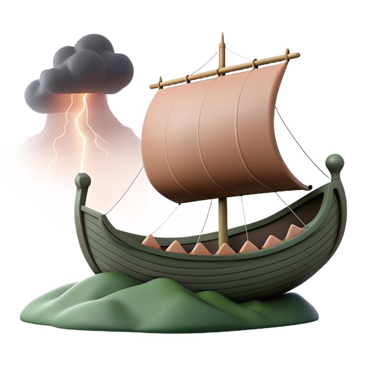 PSD un modelo de un barco con una vela grande en la parte inferior