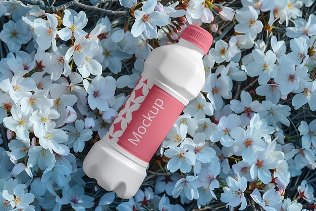 Modelo de bebida entre las flores