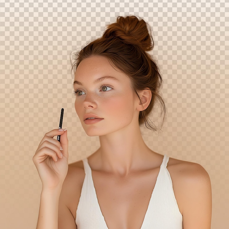 PSD modelo de belleza sin esfuerzo muestra la técnica de aplicación de eyeliner