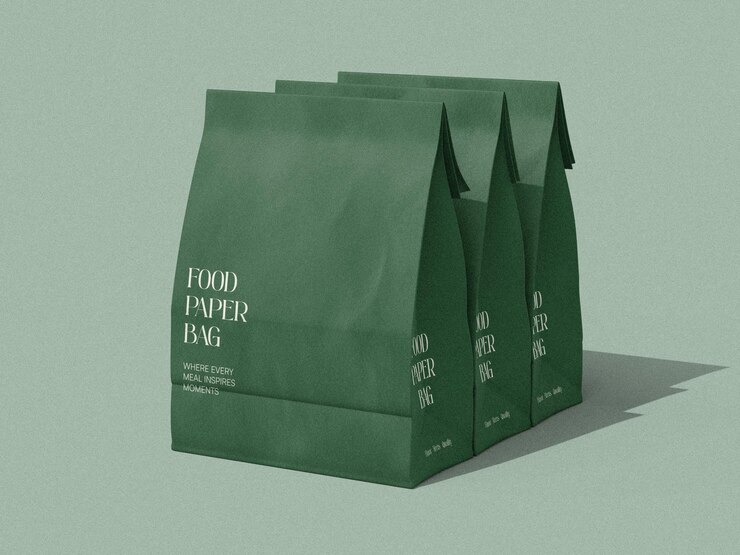 Modelo de bolsa de papel verde para alimentos