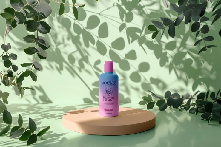 PSD modelo de botella cosmética en la naturaleza