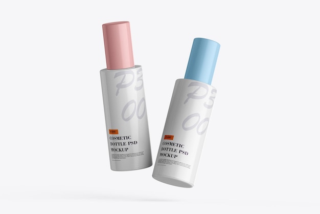 Modelo de botella cosmética personalizable con etiqueta editable