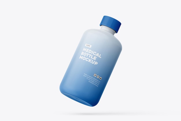 Modelo de botella de medicina de plástico en fondo blanco