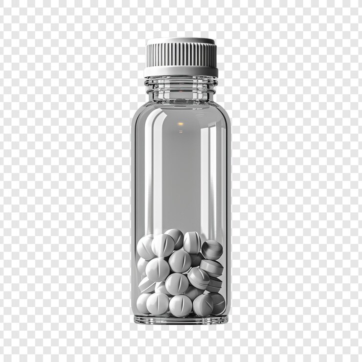 PSD modelo de botella de pastillas claras sobre un fondo transparente