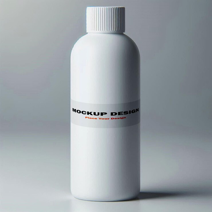 PSD modelo de botella de plástico blanca con etiqueta