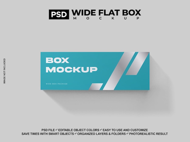 PSD modelo de caja ancha 3d color y fondo cambiables diseño de plantilla de caja rectangular en blanco