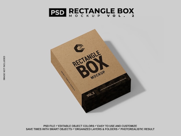 Modelo de caja kraft cuadrada en 3D, color y fondo cambiables, diseño de plantilla de caja rectangular en blanco
