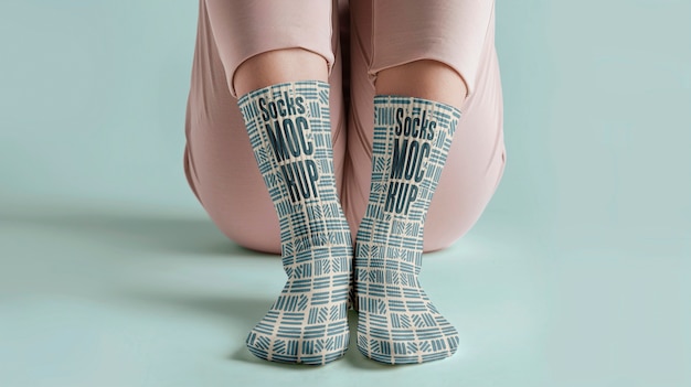Modelo con calcetines en una maqueta de estudio