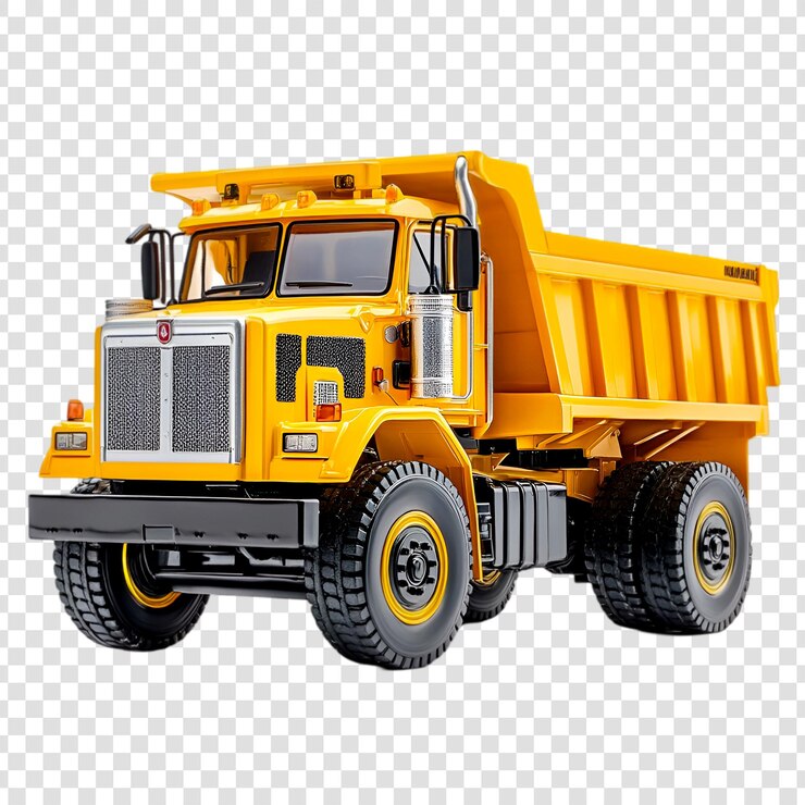 PSD modelo de camión de descarga amarillo, maquinaria pesada, vehículo de construcción, juguete