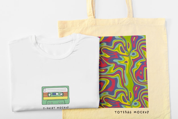 Modelo de camiseta y bolsa de mano