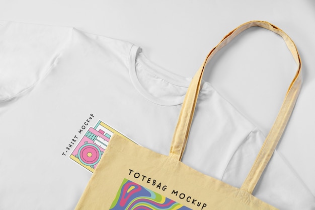 Modelo de camiseta y bolsa de mano
