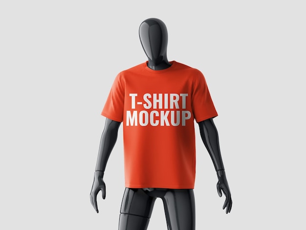 Modelo de camiseta elegante en maniquí eleva tus diseños ahora