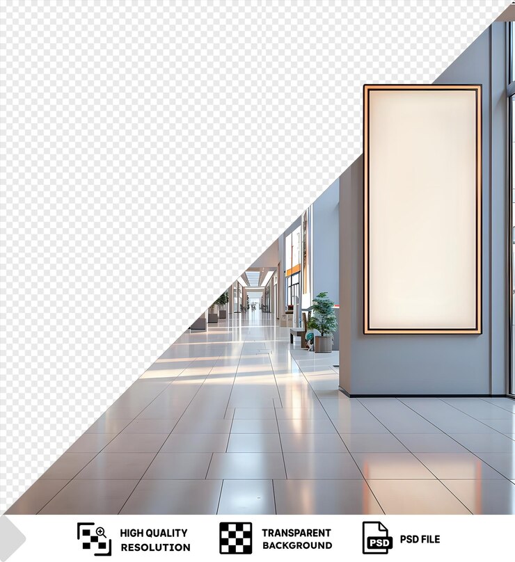 PSD modelo de cartel en blanco de fondo transparente en un centro comercial png