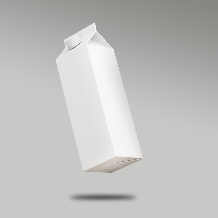 PSD modelo de cartón de leche sobre un fondo gris
