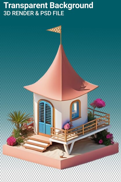 PSD un modelo de una casa rosa y azul con un techo rosa