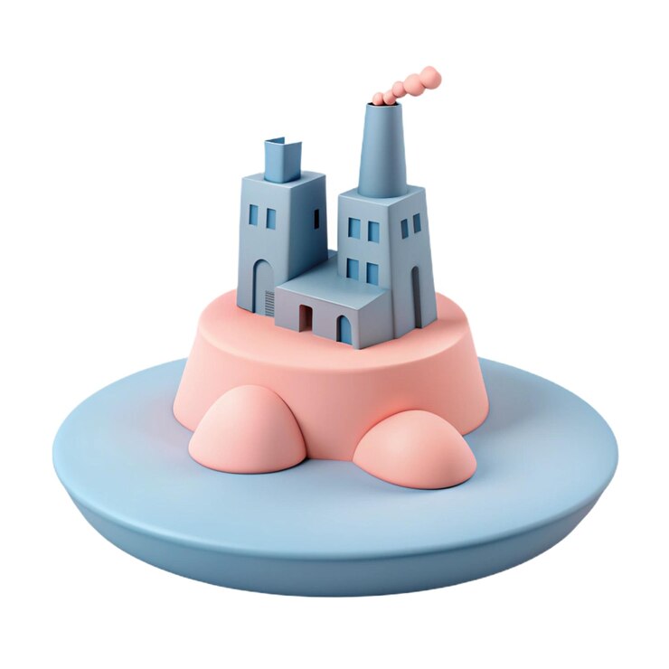 PSD un modelo de un castillo con un techo azul y un cielo rosa y azul