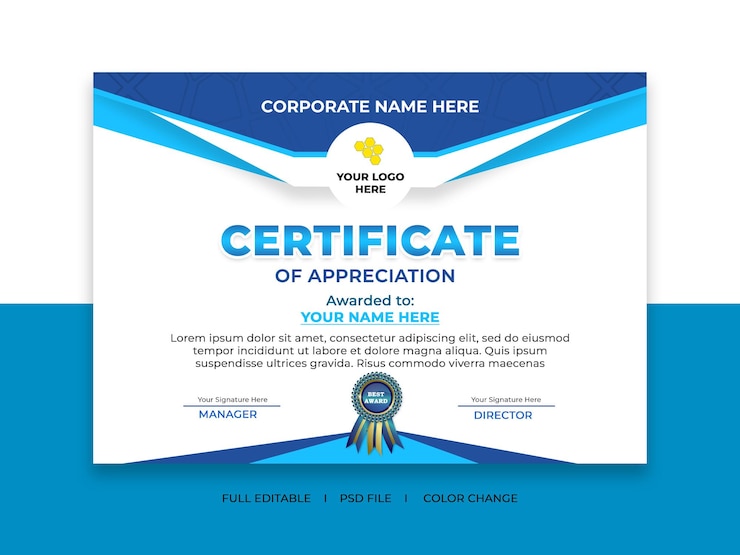 PSD modelo de certificado corporativo
