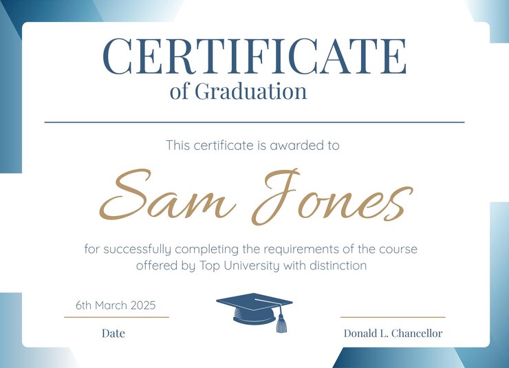 PSD modelo de certificado de graduación de diseño editable