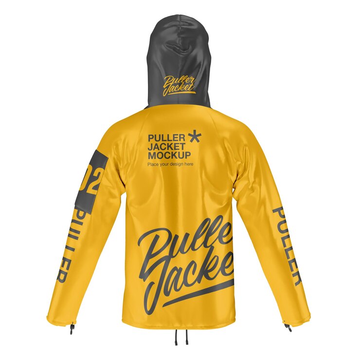 PSD modelo de chaqueta con capucha de pullover vista trasera