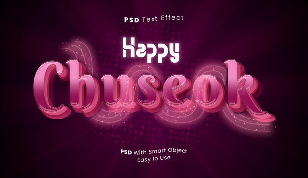 Modelo Chuseok de efeito de texto 3D com estilo rosa neon