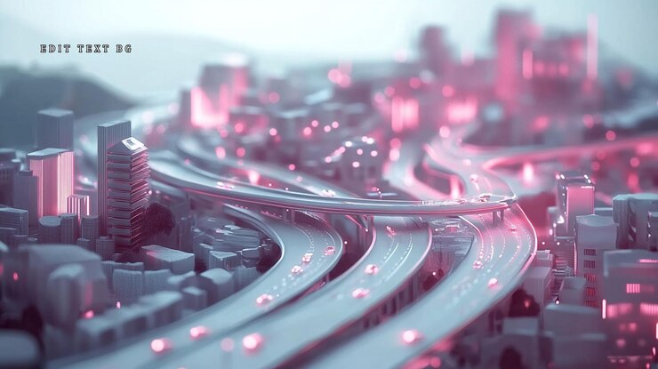 PSD modelo de ciudad futurista con carreteras y edificios iluminados
