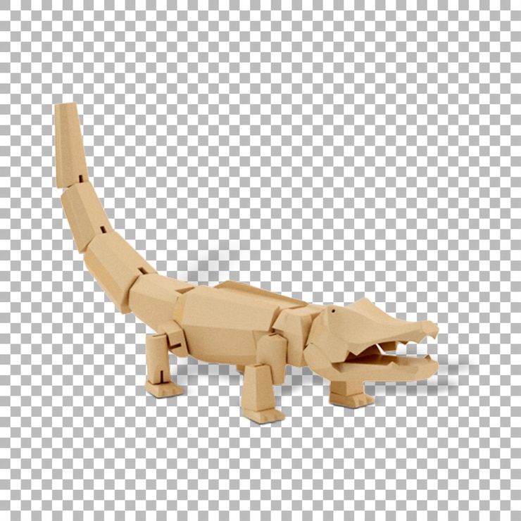 PSD un modelo de cocodrilo de madera hecho de piezas entrelazadas para la construcción creativa y el juego