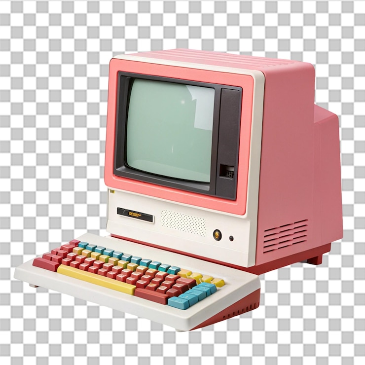 PSD modelo de computadora retro lindo en fondo transparente aislado en fondo transparente