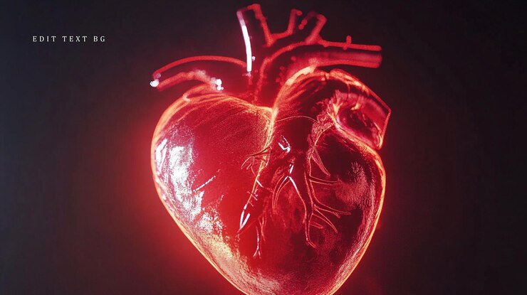 PSD modelo de corazón humano anatómico rojo brillante