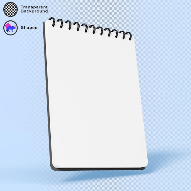 Modelo de cuaderno de encuadernación en espiral 3D con papel blanco, bloc de notas en blanco realista y vertical a4 Modelo de planero diario, cuaderno con hoja abierta aislada sobre fondo azul