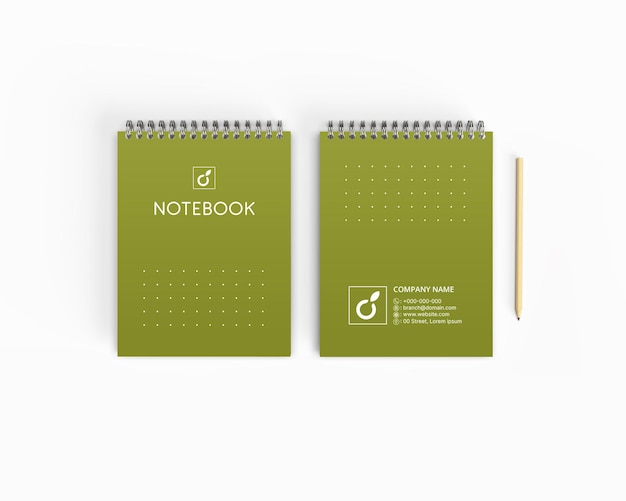 Modelo de cuaderno espiral verde con lápiz