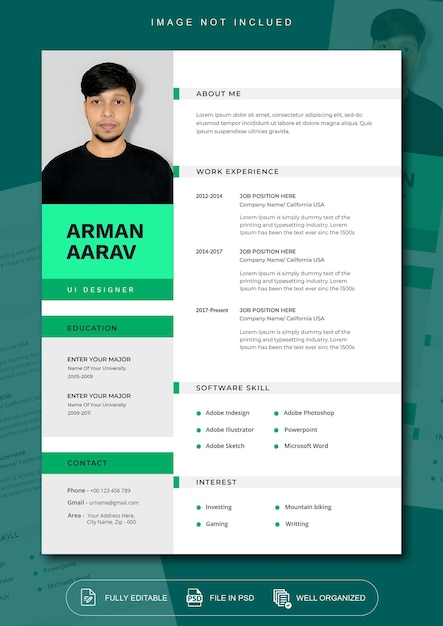 Modelo de currículum o CV moderno y limpio
