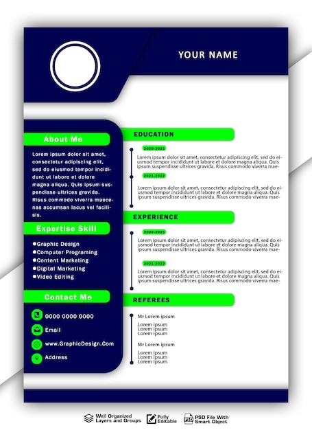 Modelo cv minimalista de vetor gratuito com espaço para fotos