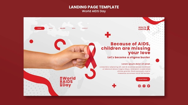 Modelo da web do Dia Mundial da AIDS com detalhes em vermelho