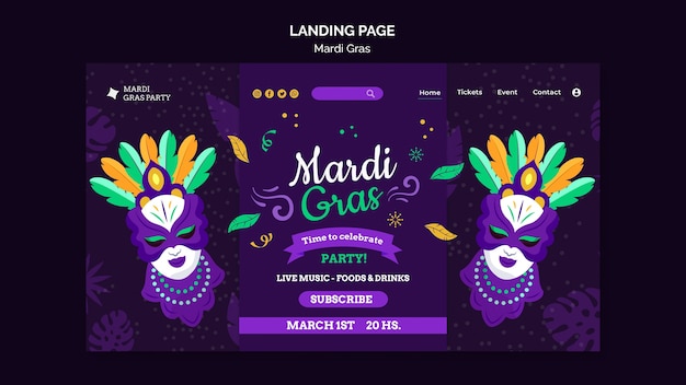 PSD modelo da web para carnaval mardi gras