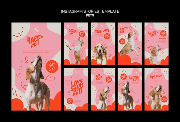 Modelo de animais de estimação para design de histórias no instagram