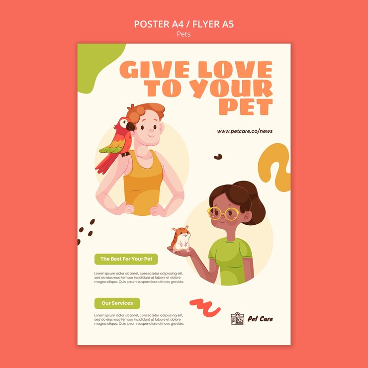 PSD modelo de animal de estimação de design plano