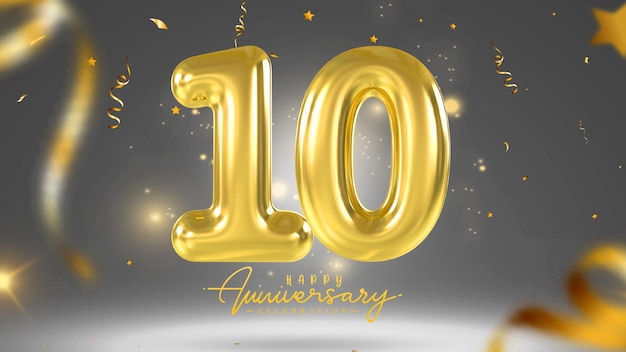 Banner de fundo para decorações de aniversário de 10 anos, ouro