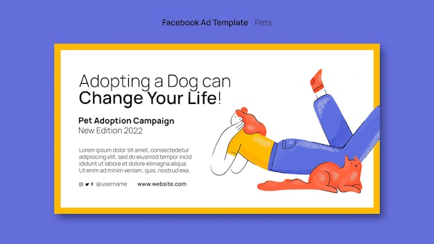 Modelo de anúncio de facebook de animal de estimação de design plano