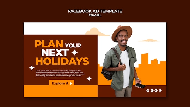 Modelo de anúncio de facebook de viagens de design plano
