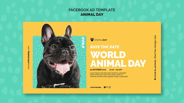 Modelo de anúncio de facebook do dia mundial dos animais de design plano